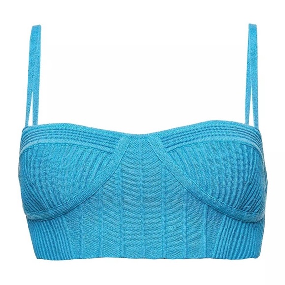 NEW RETROFETE BLUE METALLIC RIBBED CROP TOP - Picture 8 of 9